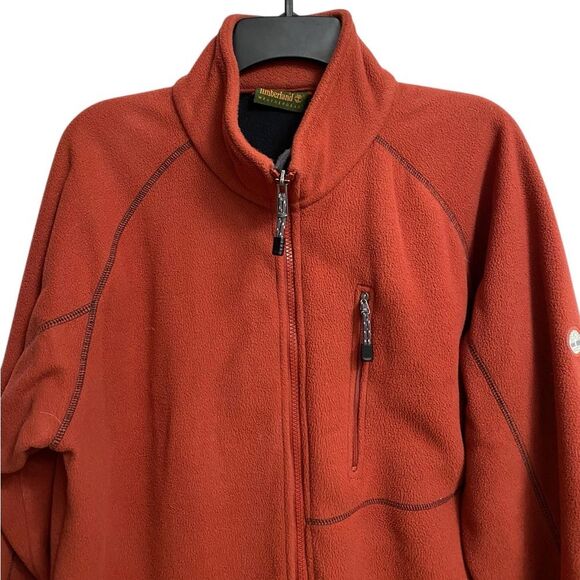 Timberland Full Zip Fleece Jacket Men's Size L Burnt Orange High Neck Zip Pocket - Picture 2 of 16